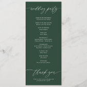 Elegante Smaragd Groene Huwelijksceremonie Programmakaart (Achterkant)