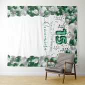 Elegante Smaragd Groene Sparkle Quinceañera Ballon Wandkleed (In Situ (horizontaal))