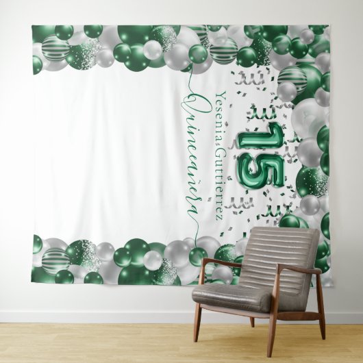 Elegante Smaragd Groene Sparkle Quinceañera Ballon Wandkleed (In Situ (horizontaal))