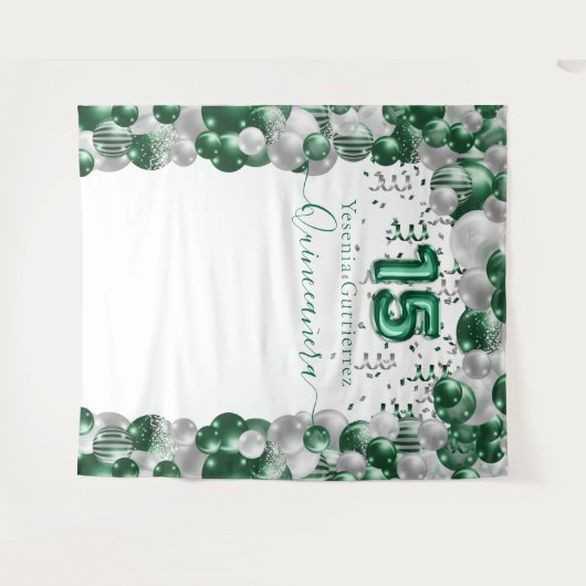 Elegante Smaragd Groene Sparkle Quinceañera Ballon Wandkleed (Voorkant (horizontaal))