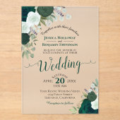 Elegante Smaragd Groene Waterverf Rozen Bruiloft Acryl Uitnodigingen (Voorkant)