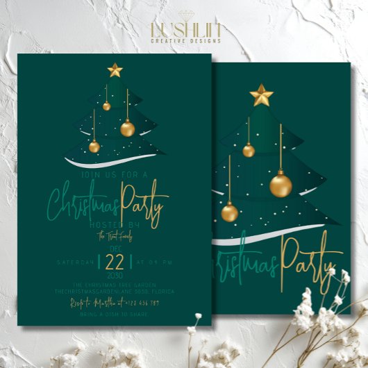 Elegante Smaragd Kerstboom Feest Kaart