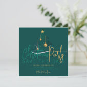 Elegante Smaragd Kerstboom Feest Save The Date (Staand voorkant)