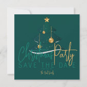 Elegante Smaragd Kerstboom Feest Save The Date (Achterkant)