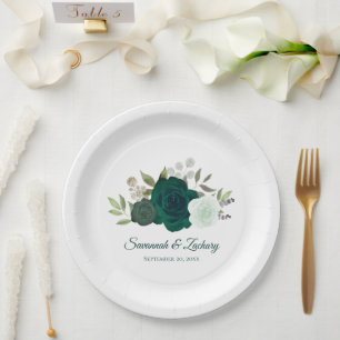 Elegante Smaragd & Mintgroene Rozen Bruiloft Papieren Bordje