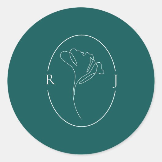 Elegante Smaragd Omlijnd Monogram Bruiloft Ronde Sticker (Voorkant)
