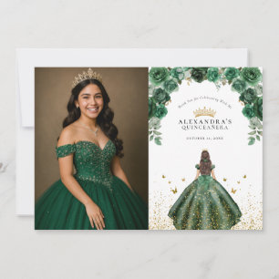 Elegante Smaragd Quinceañera Bloemige Nep Folie Fo Bedankkaart