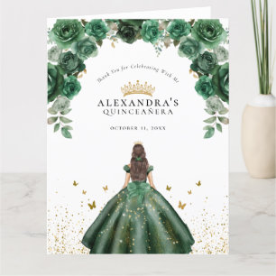 Elegante Smaragd Quinceañera Bloemige Nepfolie Bedankkaart