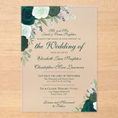 Elegante Smaragd & Sage Groene Rozen Formele bruil Acryl Uitnodigingen (Voorkant)