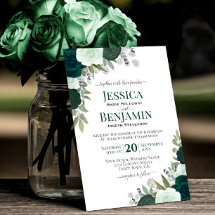 Elegante Smaragd & Salie Groene Rozen Boho Bruilof Kaart