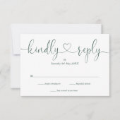 Elegante Smaragd Witte Script Hart Vriendelijk Ant RSVP Kaartje (Voorkant)