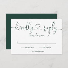 Elegante Smaragd Witte Script Hart Vriendelijk Ant RSVP Kaartje