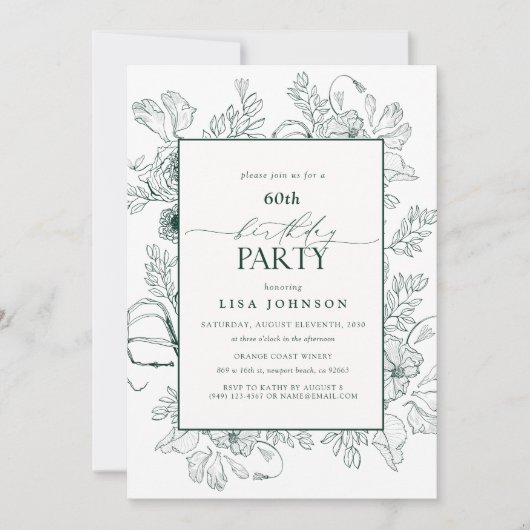 Elegante Smaragdgroene 60e Verjaardag Bloemen Kaart (Voorkant)
