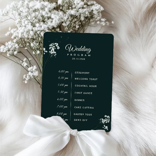 Elegante smaragdgroene baby's adem trouwdag programmakaart