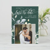 Elegante Smaragdgroene Bladeren QR Code Foto Bruil Save The Date (Staand voorkant)
