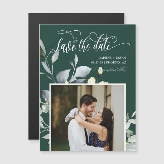 Elegante smaragdgroene bladeren redden de datummag (Voorkant / Achterkant)