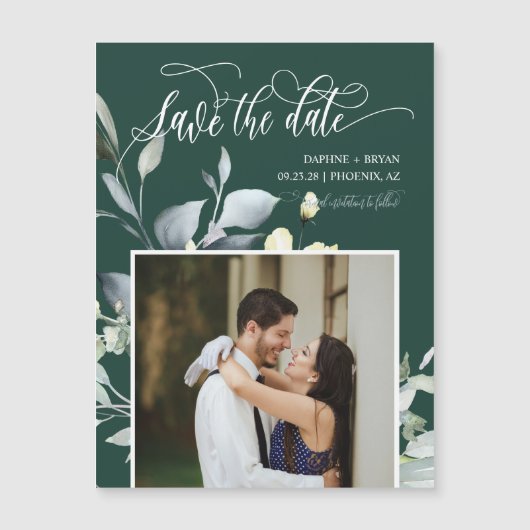 Elegante smaragdgroene bladeren redden de datummag (Voorkant)