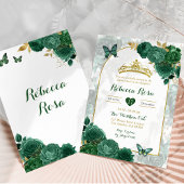 Elegante Smaragdgroene Bloemen Royal Quinceañera Kaart