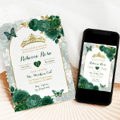 Elegante Smaragdgroene Bloemen Royal Quinceañera Kaart