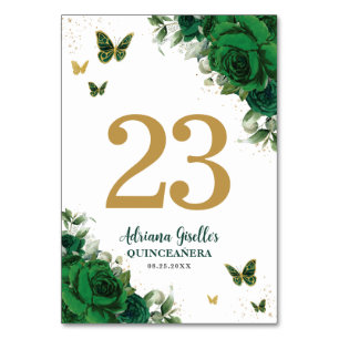 Elegante Smaragdgroene Bloemige Gouden Vlinders  Kaart