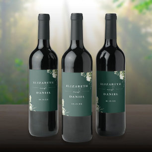 Elegante Smaragdgroene Bloemige Huwelijk Decoratie Wijn Etiket