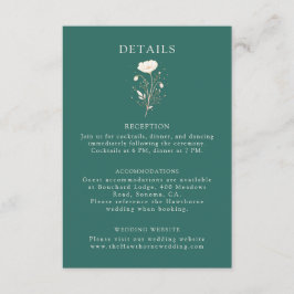 Elegante Smaragdgroene Bloemige Trouwdetails Informatiekaartje