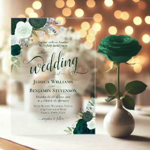 Elegante smaragdgroene bohorozen fancy bruiloft acryl uitnodigingen