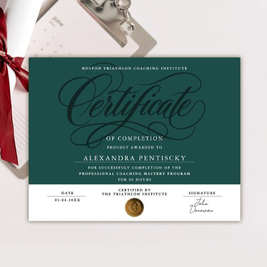 Elegante Smaragdgroene Certificaat van Voltooiing Poster