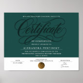 Elegante Smaragdgroene Certificaat van Voltooiing Poster (Voorkant)