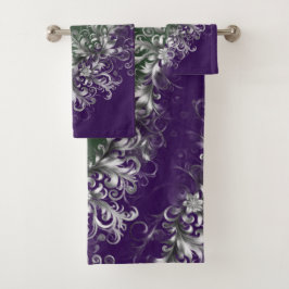 Elegante smaragdgroene en amethist zilveren rand h bad handdoek