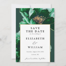 Elegante smaragdgroene en gouden bloemenbruiloft save the date