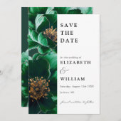 Elegante smaragdgroene en gouden bloemenbruiloft save the date (Voorkant / Achterkant)