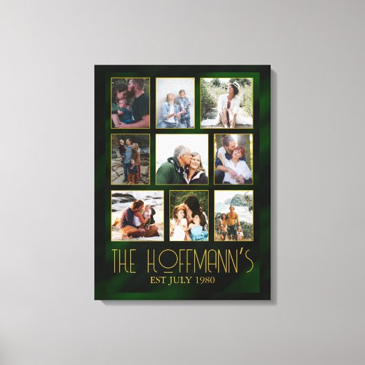 Elegante smaragdgroene en gouden fotocollage canvas afdruk (Voorkant)