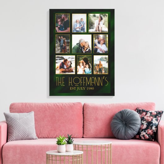 Elegante smaragdgroene en gouden fotocollage canvas afdruk (Insitu (Woonkamer))