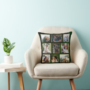 Elegante smaragdgroene en gouden fotocollage kussen