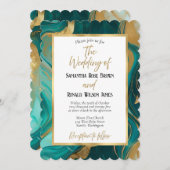 Elegante smaragdgroene en gouden huwelijksuitnodig kaart (Voorkant / Achterkant)