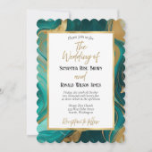 Elegante smaragdgroene en gouden huwelijksuitnodig kaart (Voorkant)