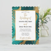 Elegante smaragdgroene en gouden huwelijksuitnodig kaart (Staand voorkant)