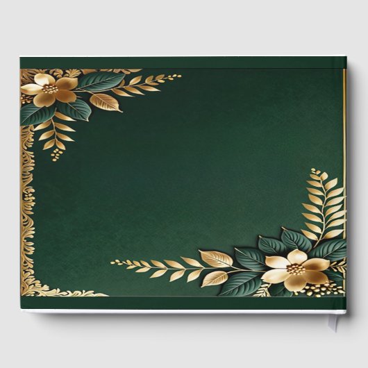 Elegante smaragdgroene en gouden klassieke bruilof gastenboek (Achterkant)