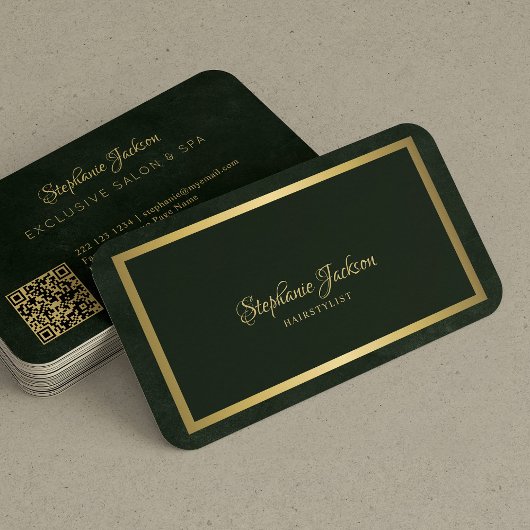 Elegante smaragdgroene en gouden QR code luxe Visitekaartje