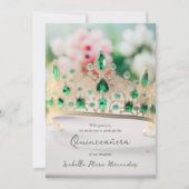 Elegante smaragdgroene en gouden tiara quinceañera kaart (Voorkant)