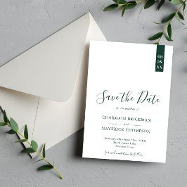 Elegante smaragdgroene en witte scriptuur bruiloft save the date