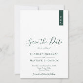Elegante smaragdgroene en witte scriptuur bruiloft save the date (Voorkant)