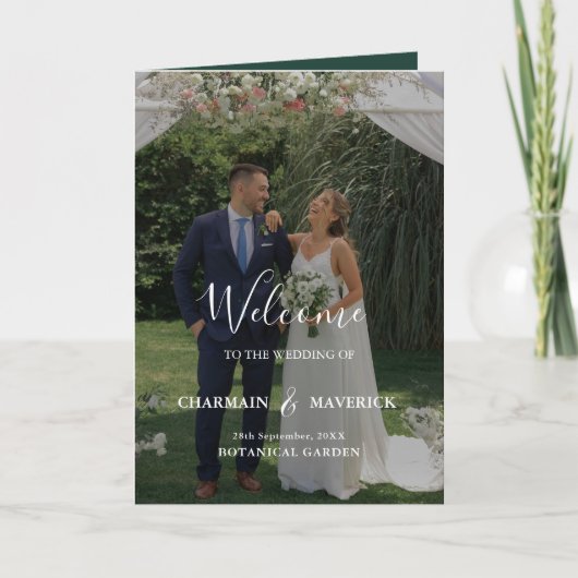 Elegante smaragdgroene foto bruiloft gevouwen programma (Voorkant)