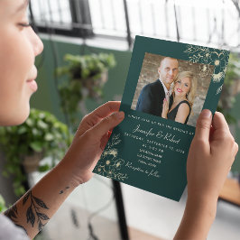Elegante Smaragdgroene Foto Bruiloft Kaart
