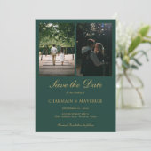 Elegante smaragdgroene foto bruiloft save the date (Staand voorkant)