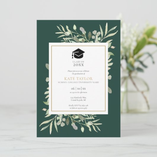 Elegante Smaragdgroene Fotografie Afstudeerfeest Kaart (Staand voorkant)