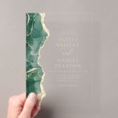 Elegante Smaragdgroene Gouden Agaat Bruiloft Acryl Uitnodigingen (Insitu (Draagbaar))