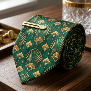 Elegante Smaragdgroene & Gouden Art Deco Waier Stropdas