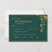 Elegante Smaragdgroene Gouden Bladeren RSVP Kaartje (Voorkant)